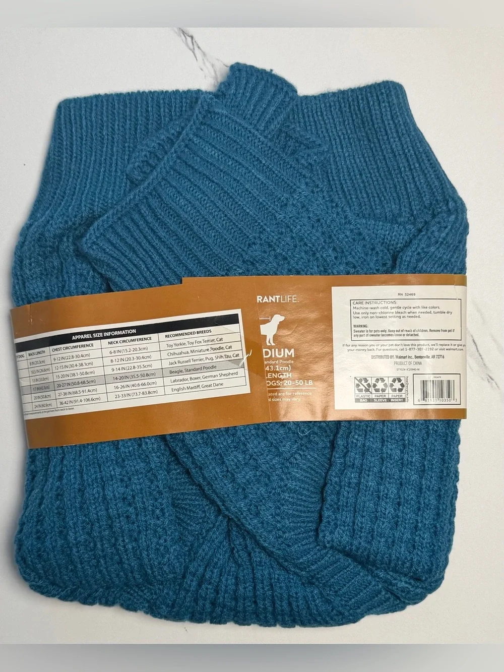 Vibrant Life Teal Knit Dog Sweater - Medium